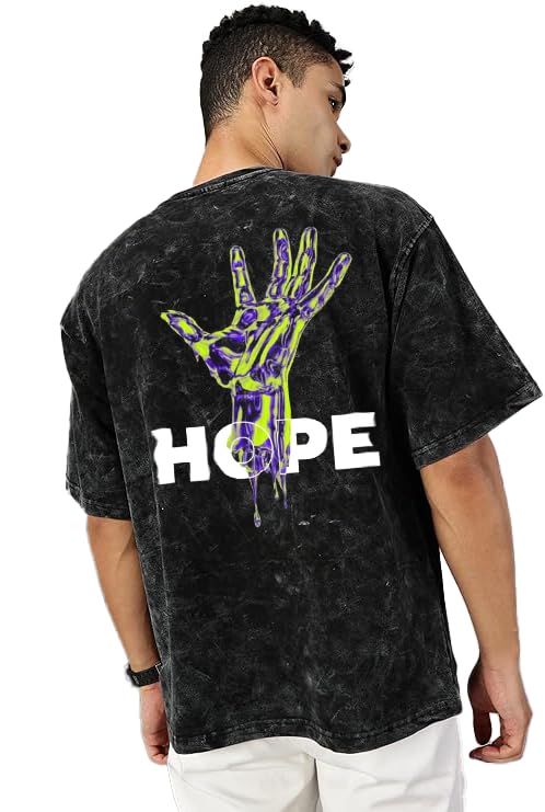 Oversized T-Shirt Unisex Drop Shoulder Dye Washed Street Look Black