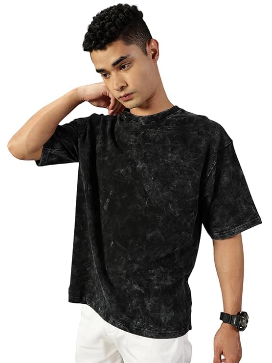 Oversized T-Shirt Unisex Drop Shoulder Dye Washed Street Look Black
