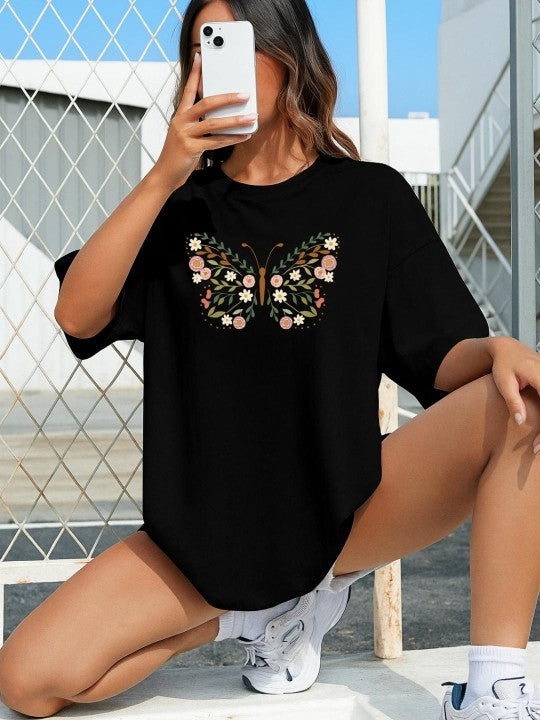 Floral Butterfly Graphic T-shirt for women