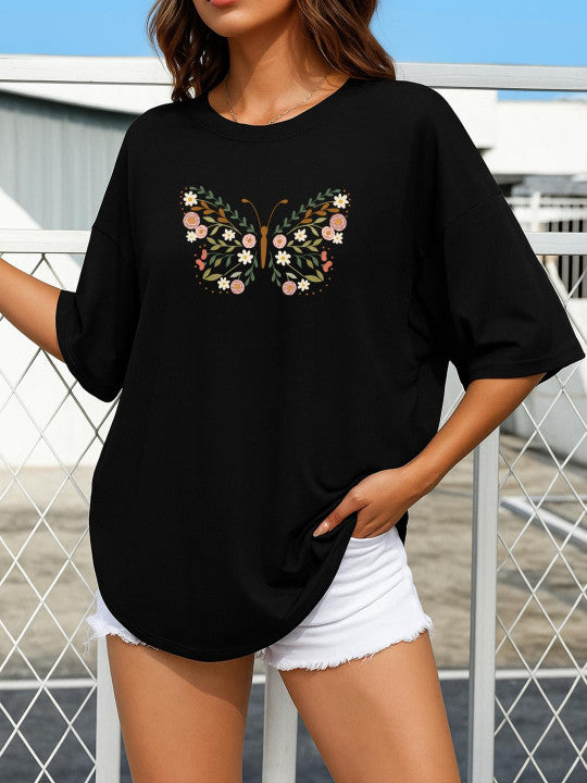 Floral Butterfly Graphic T-shirt for women